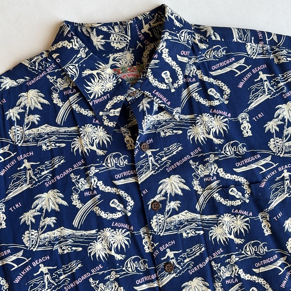 Vintage Reyn Spooner Commemorative Classics Blue‎ Hawaiian Rayon Shirt Mens XL - Picture 1 of 11